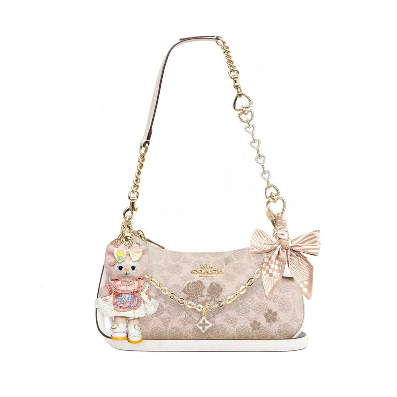 

COACH shoulder bag [Customized bag] Teri 24 classic presbyopic Logo zipper closure, pendant, scarf, bow, printing, extension Yunmanwu basic model білий