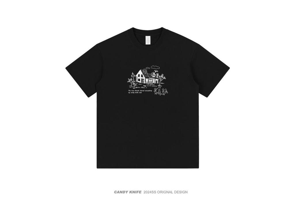 Unisex Hong Kong Style Harajuku Cotton T-Shirt, Loose Fit, Short Sleeves, Trendy Design for Couples