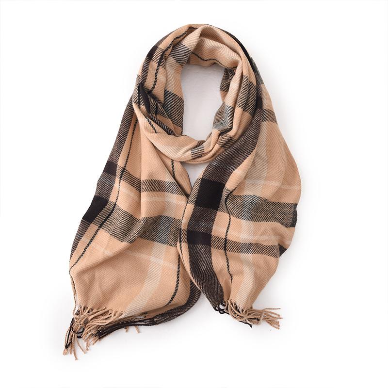 Korean Plaid Imitation Cashmere Tassel Scarf Exquisite Winter Warm and Versatile Shawl Dual Purpose Student Couple Scarf