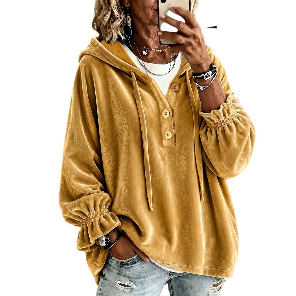 Women's Velvet Hooded Sweatshirt with , Casual Long Sleeve Pullover in