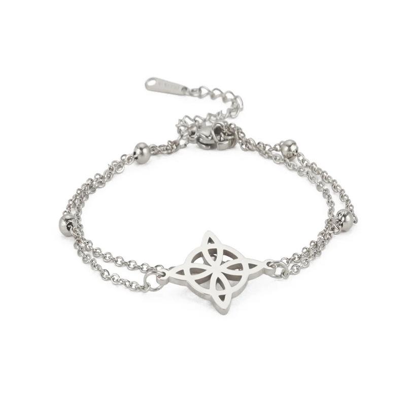 Trendy Adjustable Double Layer Witch Knot Bracelet for Women - Stainless Steel Hand Jewelry