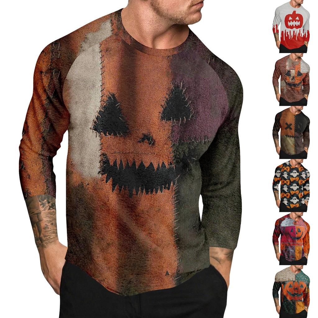 Halloween Print Raglan Sleeve Men's Long Sleeve Top