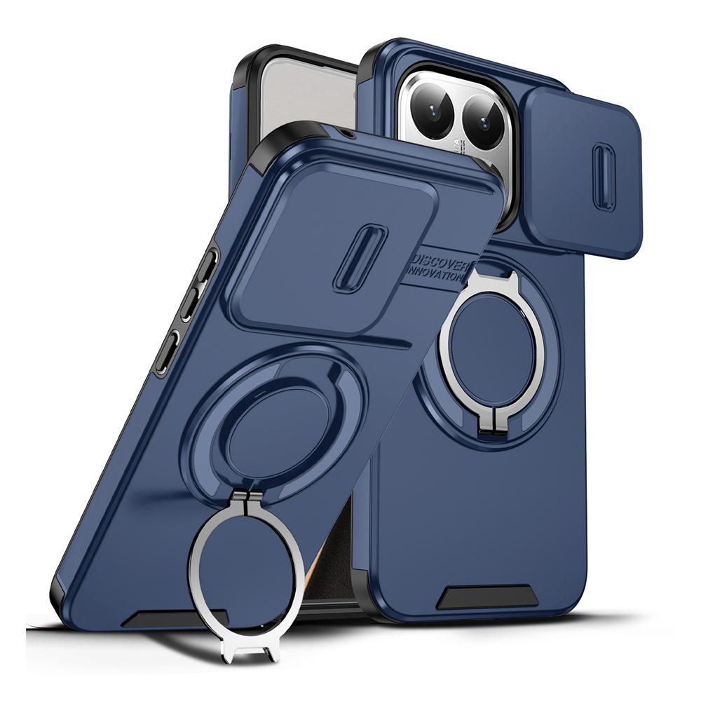 KEYSION 360° Rotating Ring Stand Phone Case for Xiaomi 15T 15T Pro Silicone+PC Slide Camera Protection Magnetic Shockproof Cover