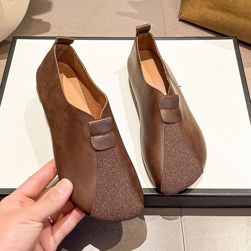 Fashion New Women's Flat Shoes 2024 Spring and Summer Solid Color Leather Stitching Ballet Casual Daily Versatile Soft Women's Loafers