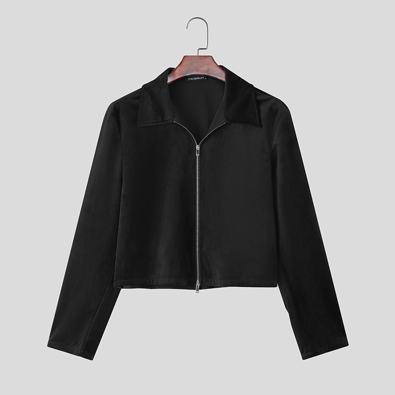 INCERUN Men Casual Lapel Neck Long Sleeve Zipper Up Velvet Jackets Coats