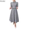 ZANZEA Women Short Sleeve Blouse and Long Skirts Plaid Print Two Piece Suit Sets