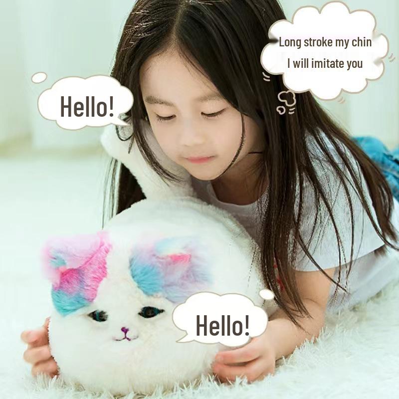Quchao Hug Meow Simulated Cat Plush Toy with Talking, Blinking, and Tail Wagging Features for Kids