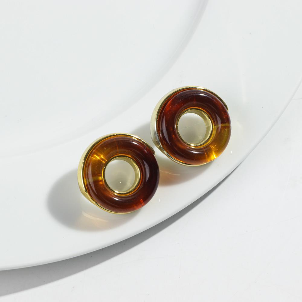 1pair Trendy Resin Inlaid Geometric With Metal Hollow Earring for Women Colorful Donut Shape Earrings Jewelry