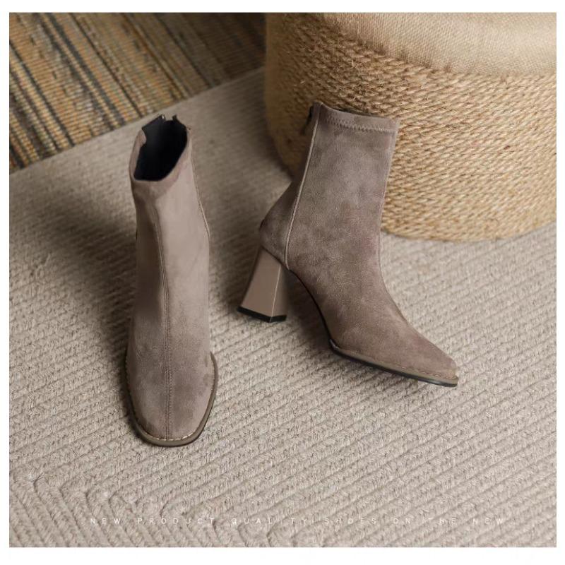 

Suede Block Heel High Heels Booties Women 2026 Autumn Winter Mid Heel Round Toe Skinny Boots 40