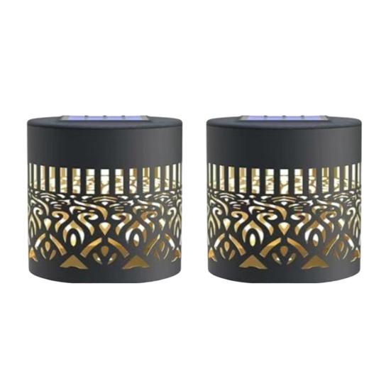 Decorative Solar Lights Metal Hollow Pattern Outdoor Step Wall Lights Weather-Resistant Landscape Lamp Waterproof Fence Lights for Garden Post Patio