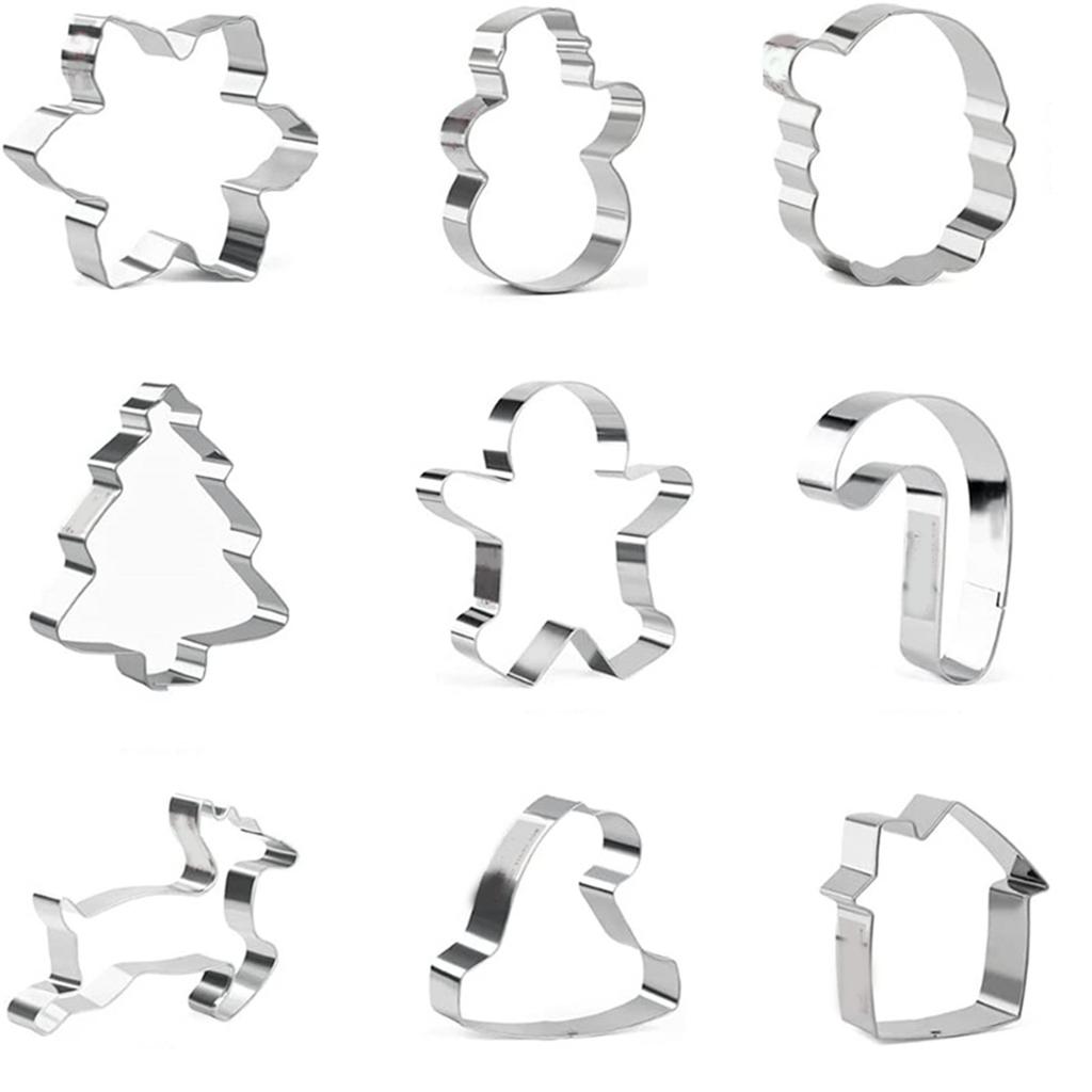 9 Pcs Stainless Steel Christmas Cookie Cutter Set Diy Special Craft Template Festival Party Supply