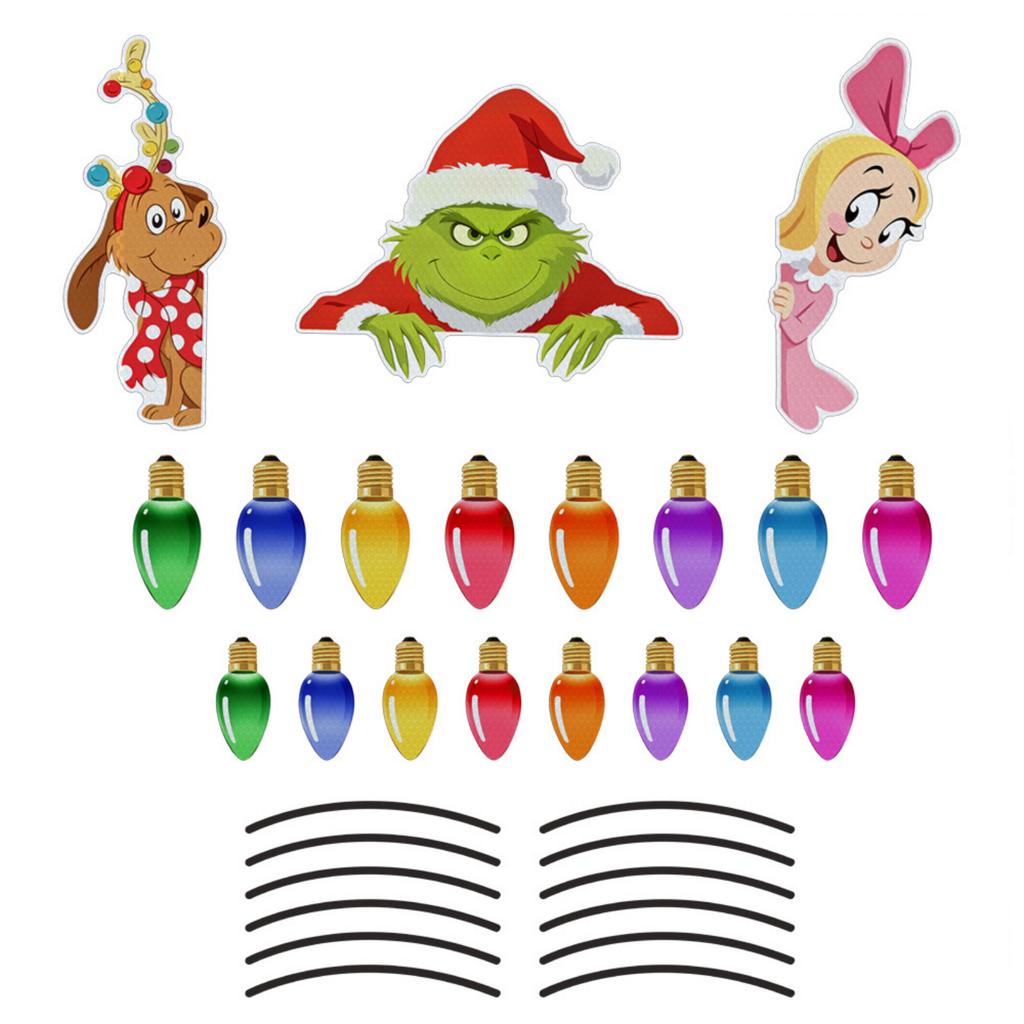 Reflective Christmas Sticker Set with Light Bulb Design for Car and Fridge Holiday Decor
