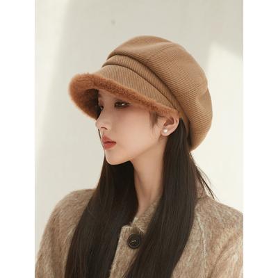 Plüsch warme Plüsch Baskenmütze Damen 2025 neu Herbst und Winter achteckiger Hut verdickt Mode Pile Hut Bucket Hat