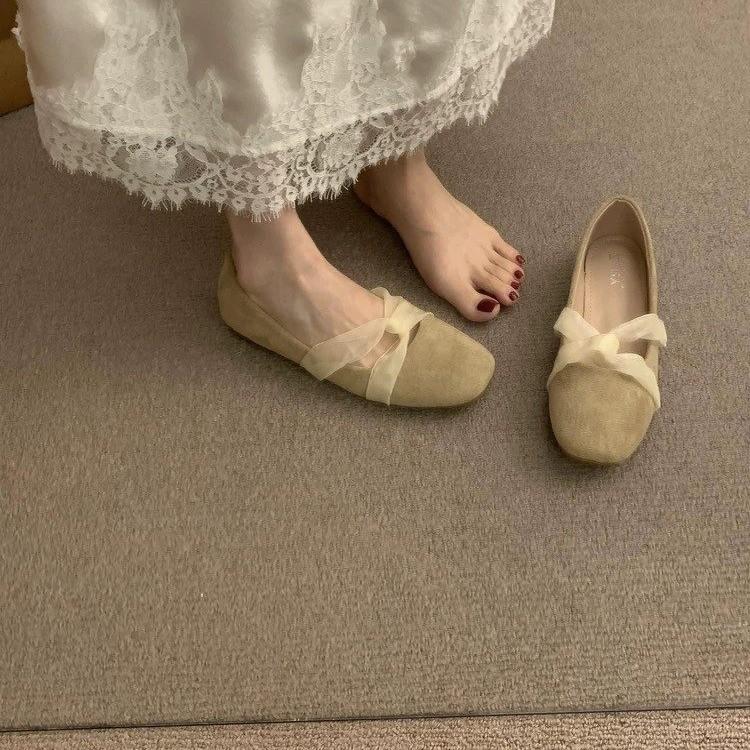 Gentle Evening Breeze Ballet Single Shoes Women's 2025 New Bow Flat Mary Jane Shoes Temperament Versatile Ladyshoes