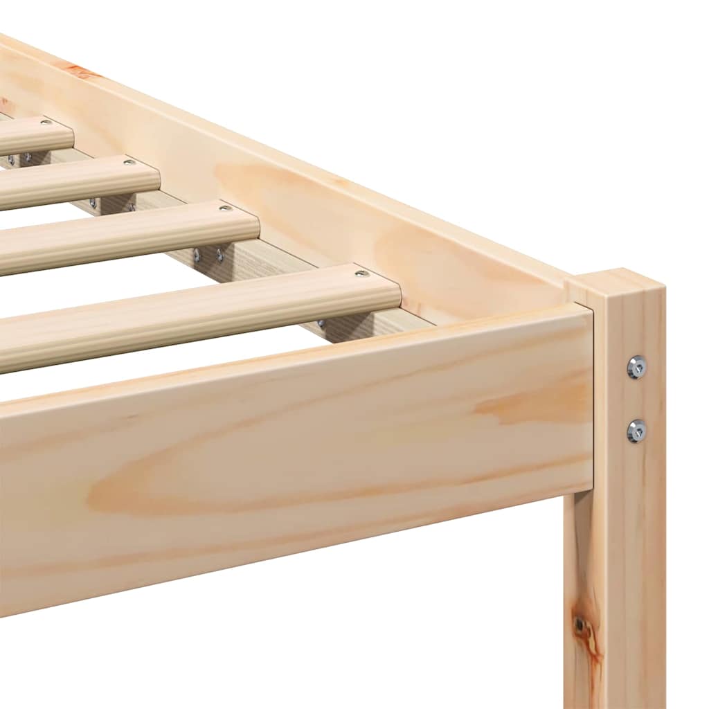 Brown Bed Frame with Headboard 140 X 190 Cm Solid Pine Wood