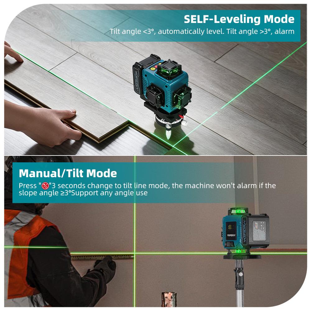 Yofidra 4D Professional Laser Level 16 Lines Horizontal And Vertical With APP Remote Control 360°Self-leveling Laser Levels