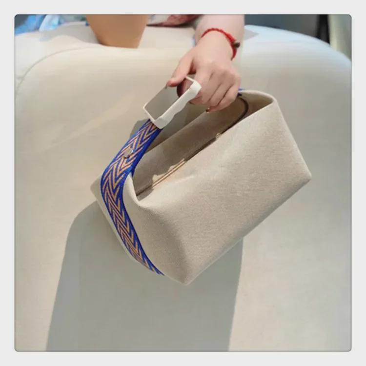 2025 Contrast Color Canvas Lunch Bag & Toiletry Cosmetic Handbag - Women's One-Shoulder Large Capacity
