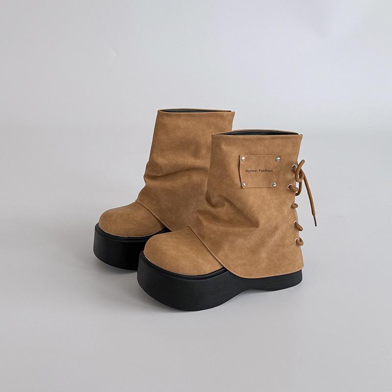 Retro Bak Snøring Skinny Tykke Støvletter Høst og Vinter Allsidige Bukse-Støvletter Dame Martin Støvletter Ridestøvletter