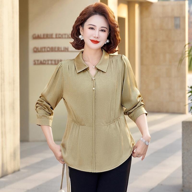 

2026 Spring & Autumn Chic Long-Sleeved Top for Middle-Aged Women 3XL (115-130 lbs) светло-зеленый