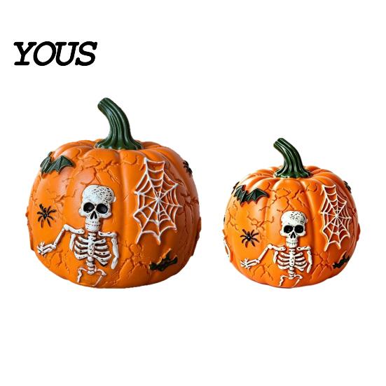 Festive Party Atmosphere Lights Halloween Light Up Pumpkin Decor, Resin LED Glowing Lantern Figurine, Spooky Led Skull Night Tabletop for Indoor
