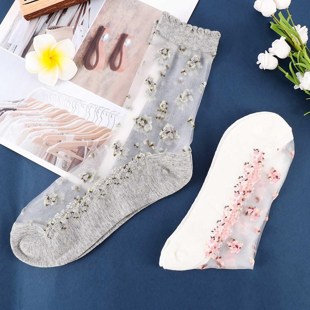 Women Transparent Thin Glass Silk Boat Socks Jacquard Short Sock Crystal Sock Ankle Socks Socks