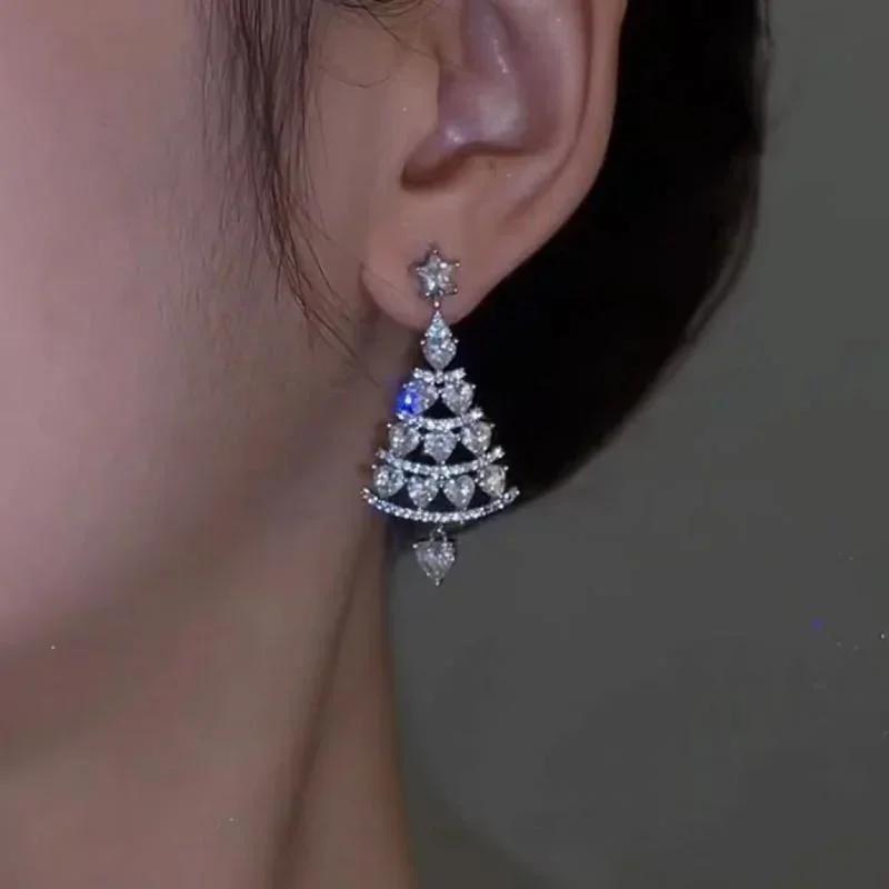 Christmas Tree Shape Earrings Silver Gold Earrings Versatile Fashion Earrings Jewelry Accessories for Women