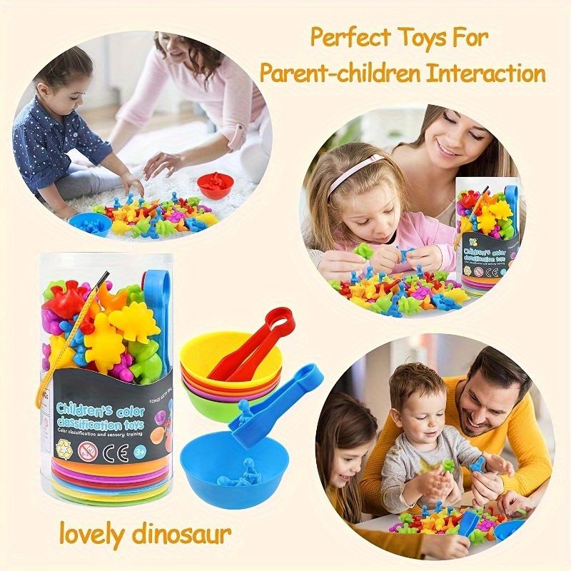 Colorful Dinosaur Matching Game with Sorting Bowls–Educational Toy for Kids Ages 3+,Rubber Material with Vibrant Dinosaur Shapes