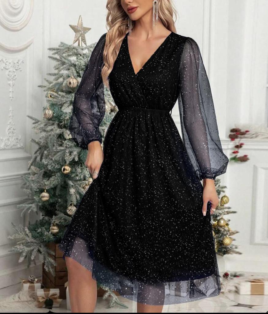2023 Elegant V-Neck Slim Patchwork Mesh Dress