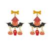 Halloween Party Earrings, Stud Top Drop Pair with Enamel Style Finish for Photo Looks, Fall Gatherings, and Dress Up