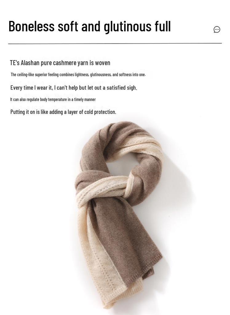 Women's 100% Pure Cashmere Scarf: Autumn/Winter Hollow-out Floral Color-Block Knit Shawl, Korean Style, Versatile and Warm.