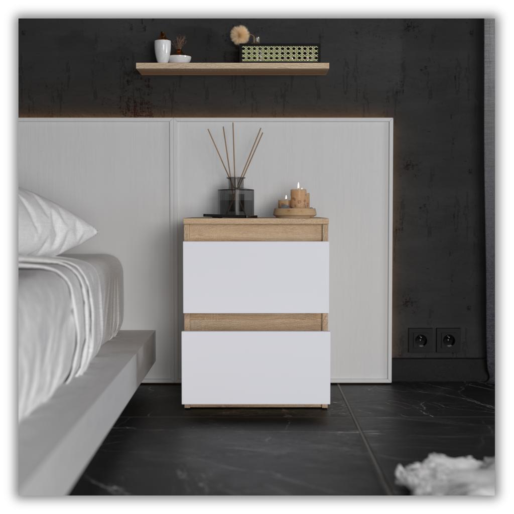 Nachttisch Sonoma Eiche Weiß Matt 40 cm 2 Schubladen Nachttisch