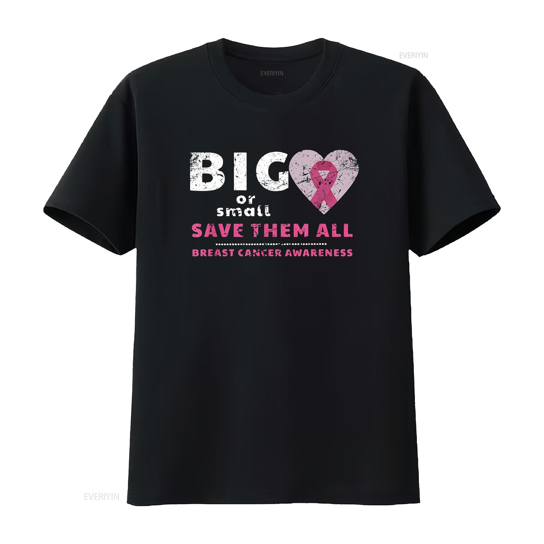 

Womens Breast Cancer Big or Small Save Them All Distressed T Shirt Black vintage Washed Stretched Stylish Top For Everyday Wear 4XL