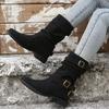Autumn and Winter New Belt Buckle Round Head Middle Heel Fashion Women's Boots Style Temperament Large Size Martin Boots