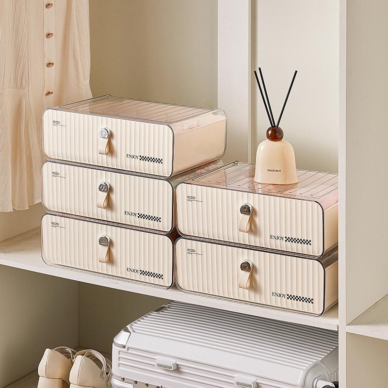 Cream Underwear Storage Box: Divided Drawer Organizer for Bras & Socks, Perfect for Dorms & Wardrobes.