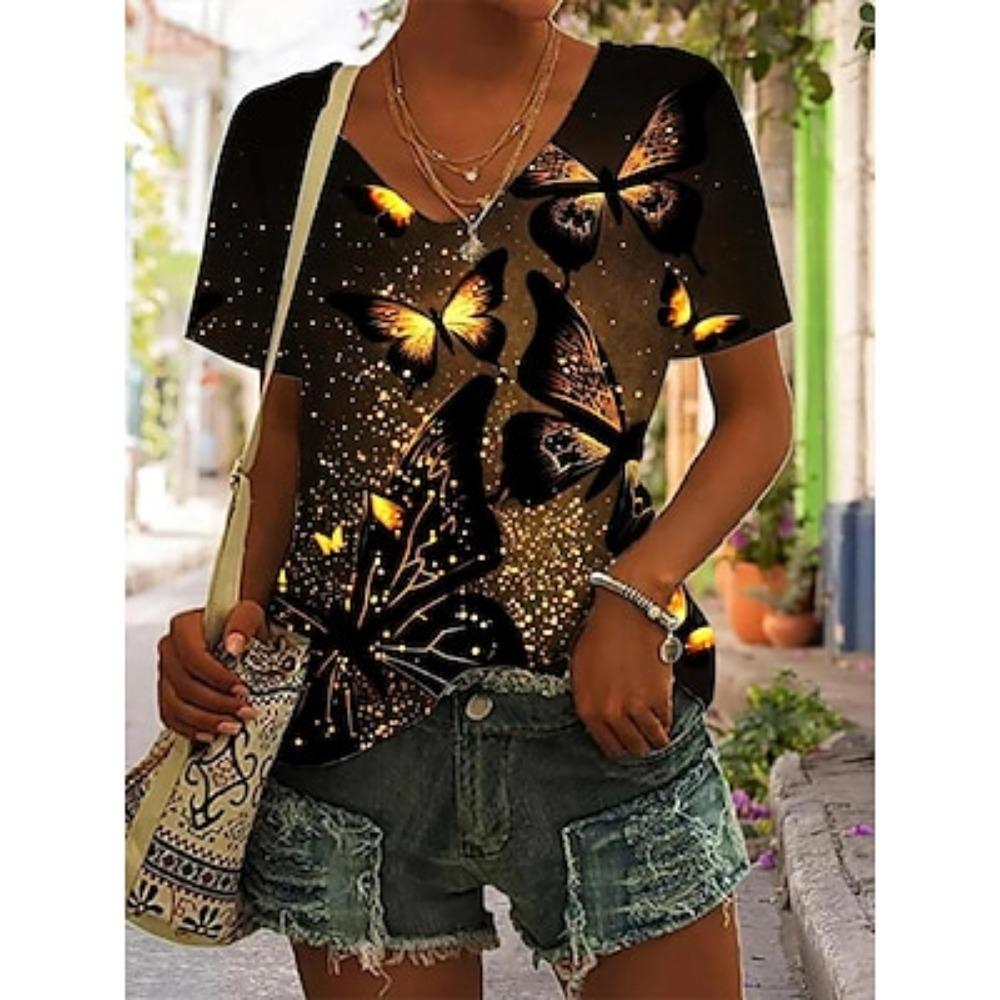 

Женская футболка с абстрактным принтом Daily Weekend Basic Neon & Bright с коротким рукавом и V-образным вырезом, желтая 2XL