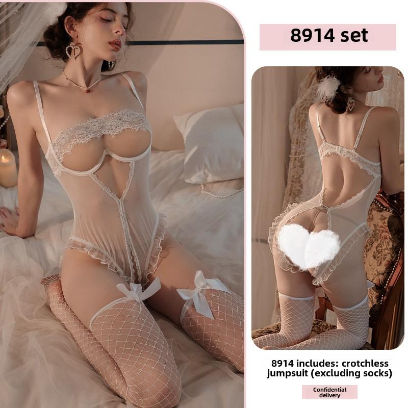 Sexy Onesie Female Lace Seduction Gather Without Taking Off Pajamas Perspective Products Uniform