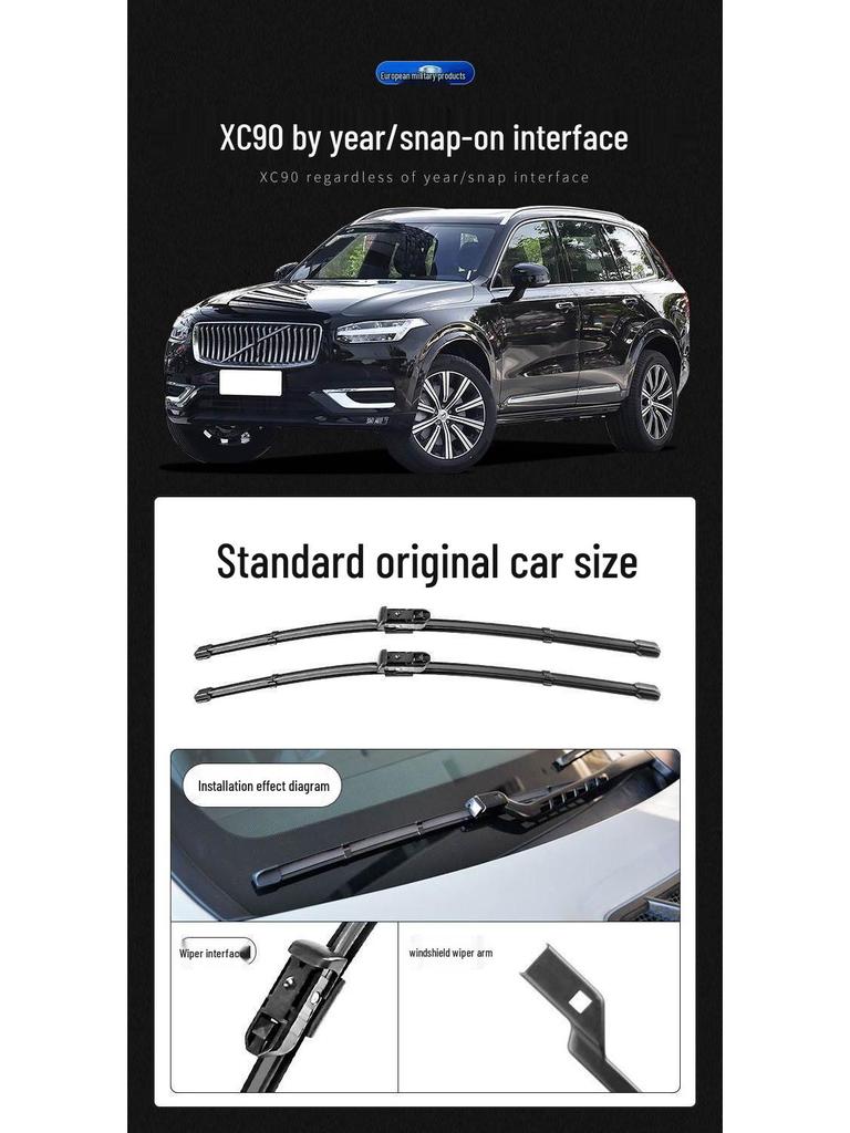 Volvo XC90 Wiper Blades - Front & Rear, Bone-Free, Rubber Strips, Fits Models 18-22