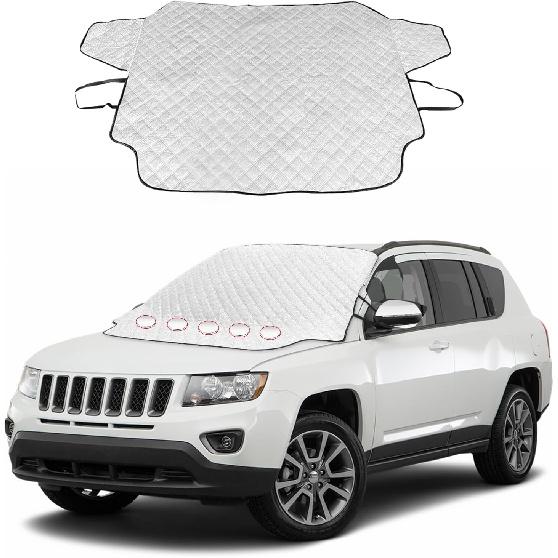 Car Windshield Snow Cover, 61.4   × 53.1   4-Layer Windshield Snow Cover for Snow, Ice, Frost for Any Weather, Auto Windscreen Cover with Magnetic