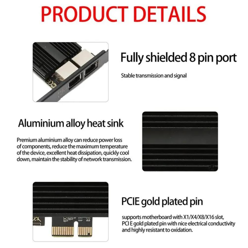 2500Mbps PCI‑E 2.5G Wired Network Card Intel I226‑V Dual RJ45 Ports 100/1000/2500Mbps Gigabit Ethernet Adapter for Desktop PC
