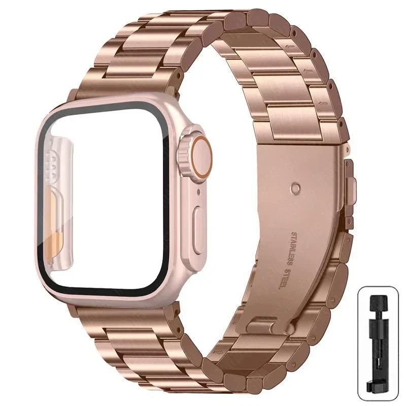 Armband i rostfritt stål + Ultrafodral för Apple Watch-band 10 42 mm 46 mm 44 mm 45 mm 41 mm 40 mm metallarmband för iwatch-serien 9 8 7 6 SE