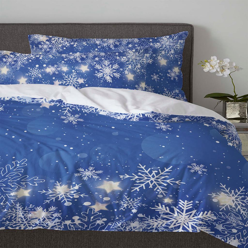 Weihnachts-Schneeflocken Blau 3-teiliges Bettwäsche-Set für Doppelbett Heimtextilien Bettbezug Steppdeckenbezug Kissenbezug