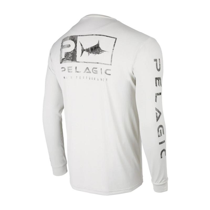 PELAGIC Long Sleeve Round Neck Fishing Shirt - Sun Protection, Ice Silk Feel, Breathable, Large Logo Sport T-Shirt