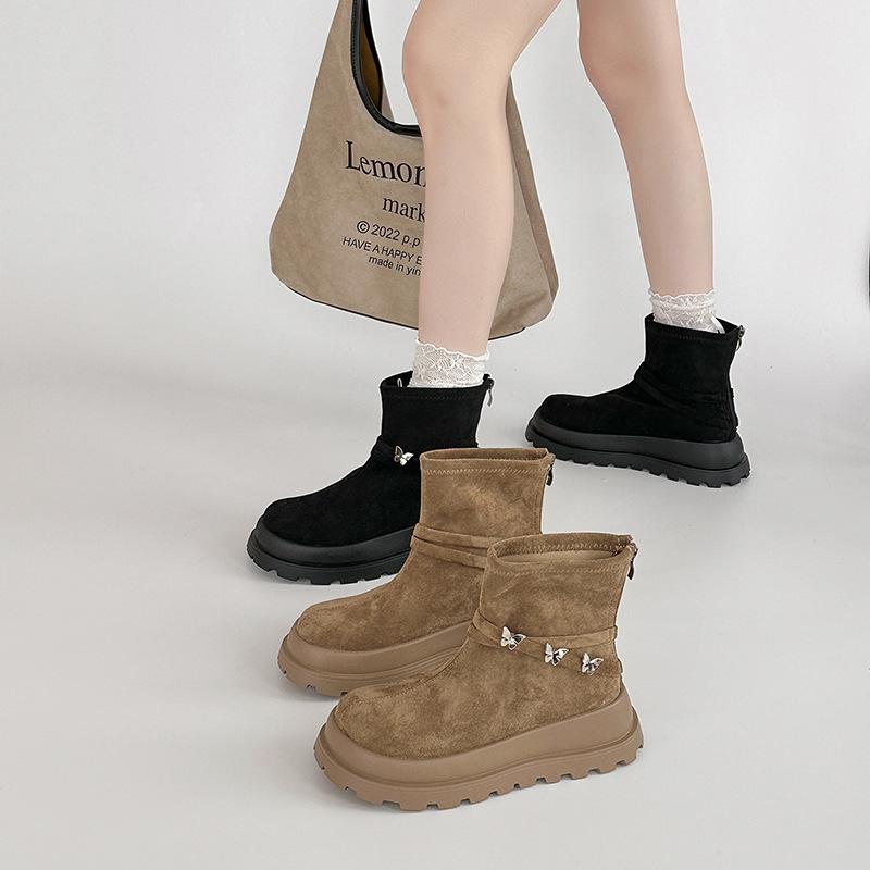 Butterfly thick-soled heightening short boots with Martin boots for women's new retro style autumn and winter temperament fashion boots