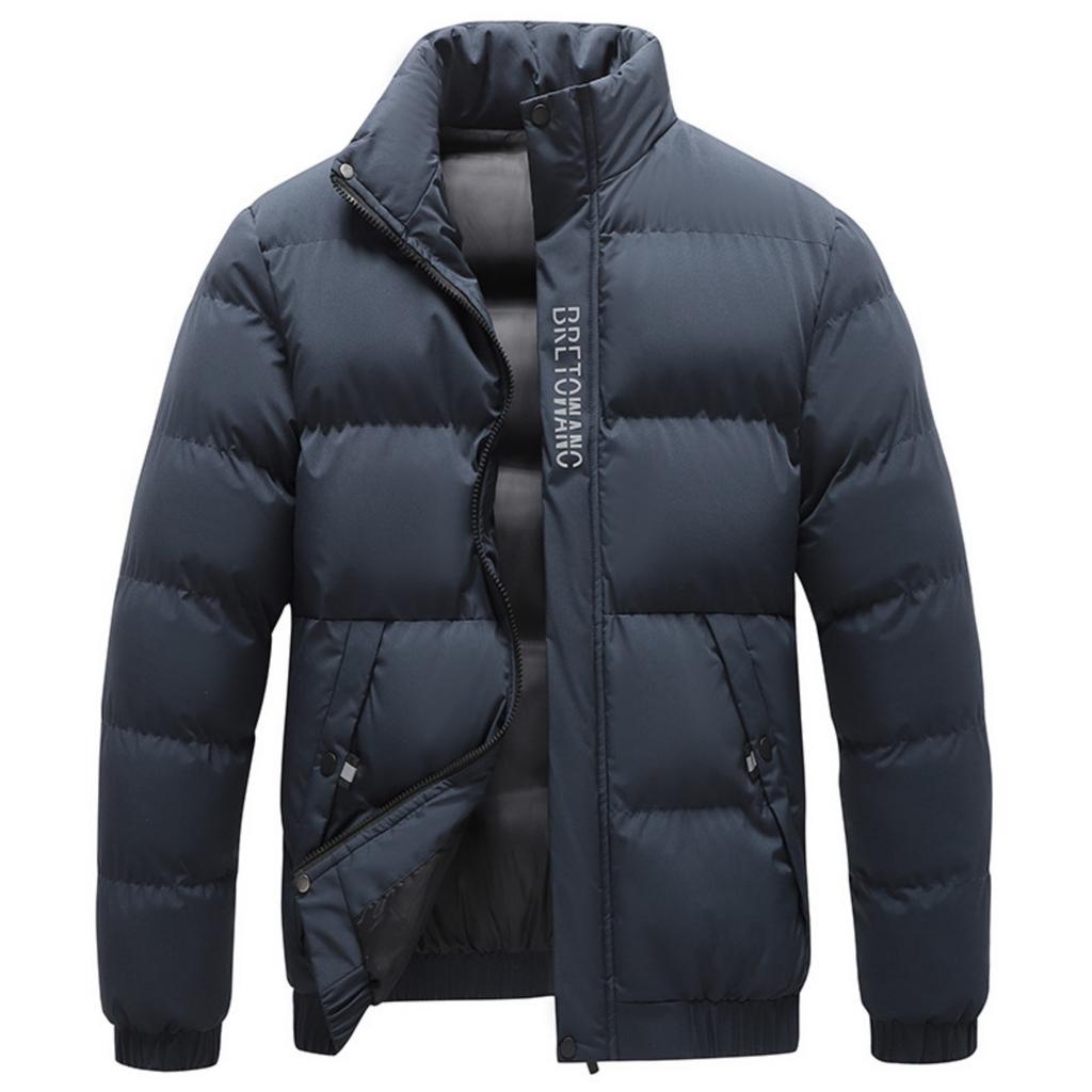 Men's Casual Solid-color Warm Cotton-padded Jacket, Bread Coat, Men's Stand-up Collar Thickened Zipper Cotton-padded Jacket Jacket