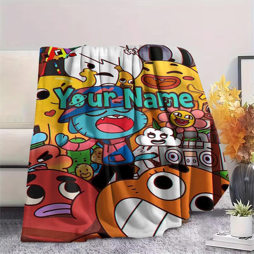 1PC Cartoon Characters Collage Custom Name Patterned Flannel Blanket Suitable For All Seasons For Home Decor Warmth And Comfort Gifts Holiday Present