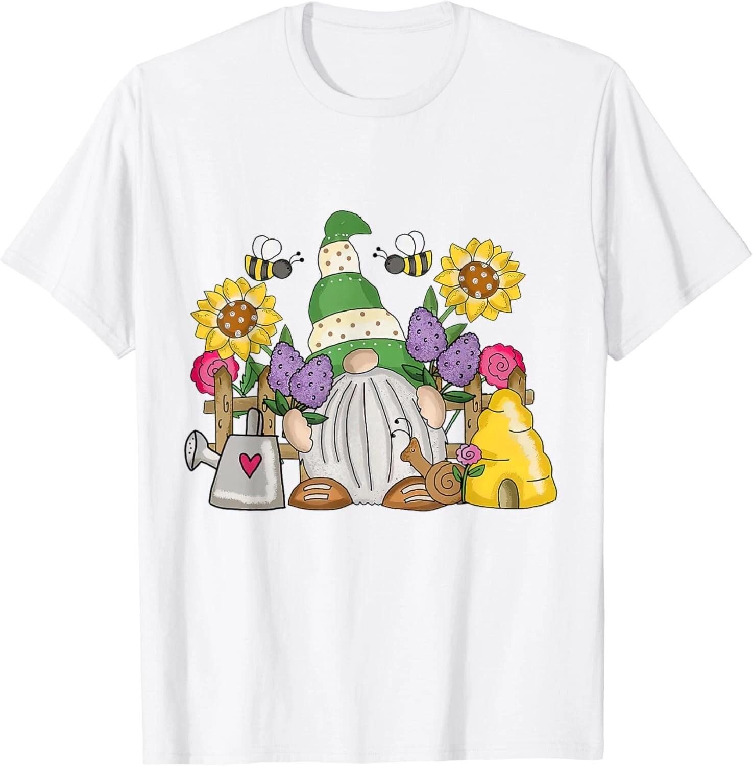 

Cute Flower Garden Gnome with Bees and Flowers Gift Gardener Gift Unisex T-Shirt M