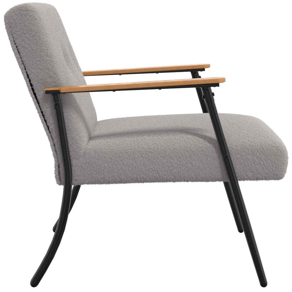 Armchair Light Grey Shaggy Wool Like Fabric