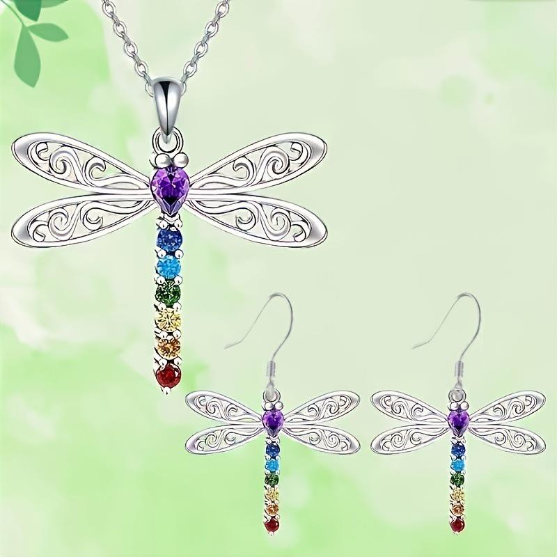 Versatile European & American Dragonfly Earrings and Necklace Set