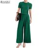 ZANZEA Women Short Sleeve Crcohet Blouse and Pants Summer Two Piece Suit Sets