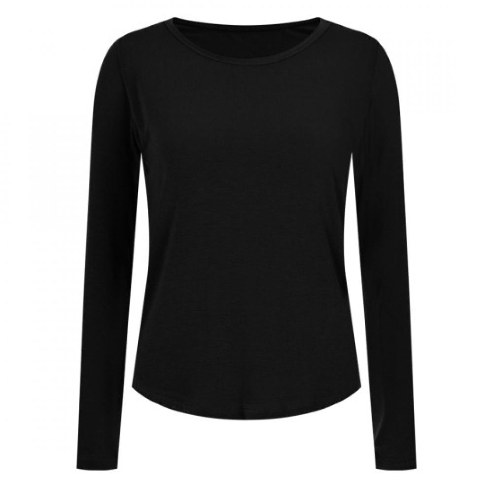 Shop   Women Spandex Silky Long Sleeve Round Neck Plain T shirT Black Dai Wsh 20